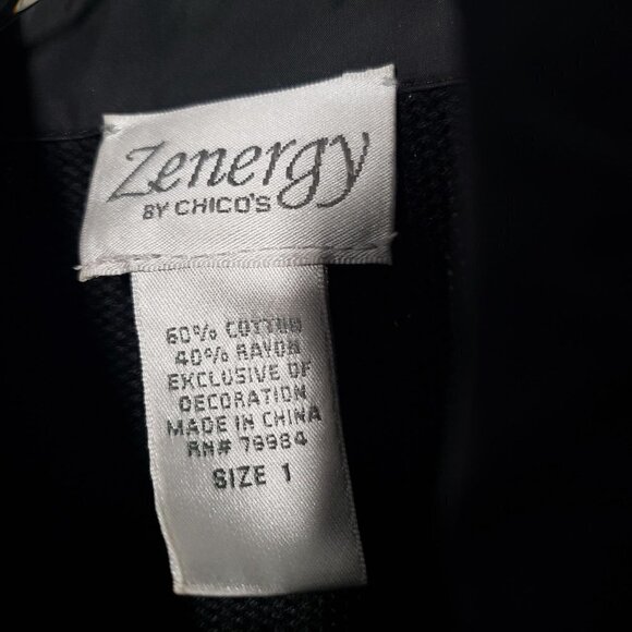 Chicos Zenergy 1 Knit Jacket Full Zip Mock Neck Pockets Black Womens Medium - Picture 5 of 9